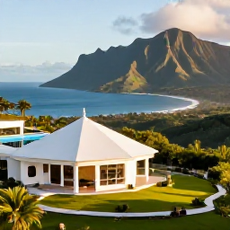 Caribbean Holidays, Montserrat Luxury Holidays, A luxurious hillside villa overlooking the Caribbean Sea and Montserrat's green volcanic landscape in warm November sunshine