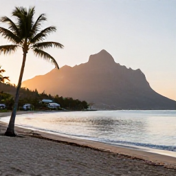 Caribbean Holidays, Montserrat Luxury, Luxury beachfront resort on Montserrat at sunrise in December, calm Caribbean sea and palm trees