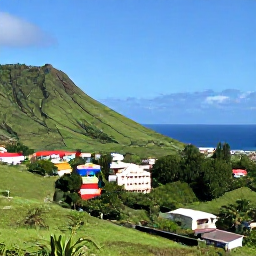 Caribbean Holidays, Montserrat May Holidays, A sunny coastal view of Montserrat with green volcanic hills, colourful houses and the Caribbean Sea in May