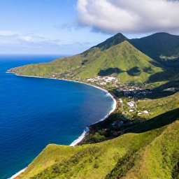 Caribbean Holidays, Montserrat Multi-Country, Aerial view of Montserrat&rsquo;s lush volcanic coastline, green hills and deep blue Caribbean sea