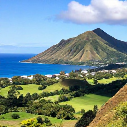 Caribbean Holidays, Montserrat Multi-Country, Bright Caribbean island landscape with Montserrat&rsquo;s volcanic hills, lush green valleys and blue sea in February
