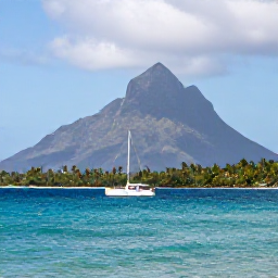 Caribbean Holidays, Montserrat Multi-Country, Stylish Caribbean island-hopping scene with a small boat, tropical sea and Montserrat in the distance