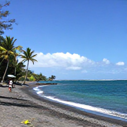 Caribbean Holidays, Montserrat Nature, A quiet black-sand beach on Montserrat with turquoise water, palms and a small group of visitors