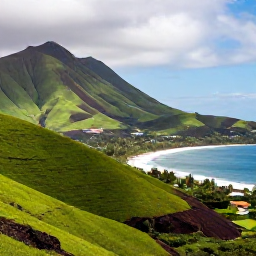 Caribbean Holidays, Montserrat Nature, Green volcanic hills and quiet Caribbean coastline on Montserrat in August