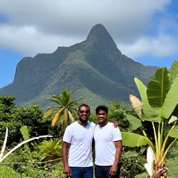 Caribbean Holidays, Montserrat Nature Holidays, Friendly travellers enjoying a relaxed eco-tour on Montserrat, with tropical vegetation and mountain scenery in the background