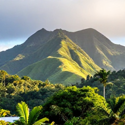 Caribbean Holidays, Montserrat Nature Holidays, Lush green volcanic hills and tropical forest on Montserrat in June, viewed in soft morning light