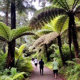 Caribbean Holidays, Montserrat Nature, Visitors walking along a nature trail through Montserrat&rsquo;s tropical rainforest with ferns and tall trees