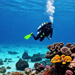 Caribbean Holidays, Montserrat Scuba Diving, A clear Caribbean sea scene off Montserrat with a scuba diver exploring colourful reef and volcanic rock in bright March sunshine
