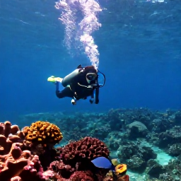 Caribbean Holidays, Montserrat Scuba Diving, A diver exploring clear Caribbean water above Montserrat's volcanic underwater landscape, with colourful reef fish and soft sunlight filtering through the sea