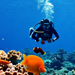 Caribbean Holidays, Montserrat Scuba Diving, Clear blue Caribbean water over a volcanic reef near Montserrat, with a scuba diver exploring colourful marine life