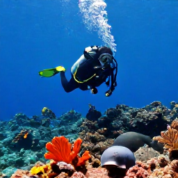 Caribbean Holidays, Montserrat Scuba Diving, Clear Caribbean water over a volcanic reef near Montserrat, with a scuba diver exploring colourful sea life