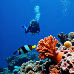 Caribbean Holidays, Montserrat Scuba Diving, Colourful Caribbean reef with tropical fish, sponges and a scuba diver near Montserrat