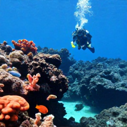 Caribbean Holidays, Montserrat Scuba Diving, Divers exploring volcanic rock formations with colourful Caribbean fish and soft corals in clear water