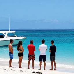Caribbean Holidays, Montserrat Scuba Diving, Friendly dive guide briefing visitors beside a boat on a sunny Montserrat beach, with clear sea in the background