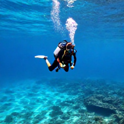 Caribbean Holidays, Montserrat Scuba Diving, Scuba divers descending above a volcanic reef in clear turquoise water near Montserrat, with sunlight reaching the seabed