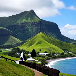 Caribbean Holidays, Montserrat September, Scenic Montserrat coastline and green volcanic hills with a quiet cultural visitor enjoying the landscape in September