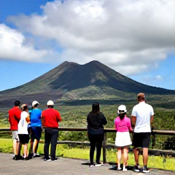 Caribbean Holidays, Montserrat September Tours, Visitors on a guided tour viewing the volcanic exclusion zone and the buried former capital of Plymouth from a safe viewpoint