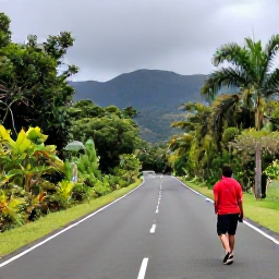 Caribbean Holidays, Montserrat Tours, A knowledgeable local guide leading visitors along a scenic Montserrat road with tropical vegetation and distant hills