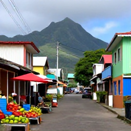 Caribbean Holidays, Montserrat Tours, Local Montserrat market and village street with fresh tropical fruit, colourful houses and friendly island residents