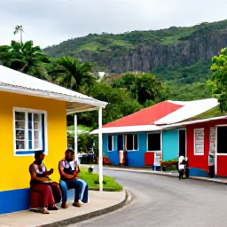 Caribbean Holidays, Montserrat Tours May, A friendly Montserrat village scene with local food, colourful homes, music and visitors enjoying Caribbean culture