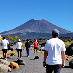 Caribbean Holidays, Montserrat Tours May, A local guide leading visitors through the volcanic exclusion zone of Montserrat, with Soufri&egrave;re Hills volcano in the background