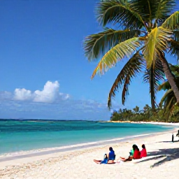 Caribbean Holidays, Montserrat Tours, Peaceful tropical Montserrat beach with palm trees, clear Caribbean water and a small group enjoying a relaxed day