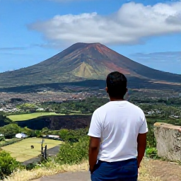 Caribbean Holidays, Montserrat Tours, Visitors exploring the volcanic landscape of Montserrat, looking towards Soufriere Hills and the abandoned former capital Plymouth