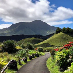 Caribbean Holidays, Montserrat Walking, A green mountain trail on Montserrat in August, with volcanic hills, tropical vegetation and a partly cloudy Caribbean sky