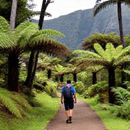 Caribbean Holidays, Montserrat Walking, A local guide leading visitors along a Montserrat nature trail surrounded by rainforest, ferns and tropical mountain scenery