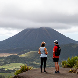 Caribbean Holidays, Montserrat Walking Holidays, A friendly local guide explaining Montserrat's volcanic landscape to walkers at a scenic viewpoint in May