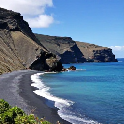 Caribbean Holidays, Montserrat Walking Holidays, A scenic Montserrat coastal footpath above a quiet bay, with black volcanic sand, turquoise water and rugged cliffs