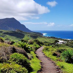 Caribbean Holidays, Montserrat Walking Holidays, A welcoming coastal trail on Montserrat in June, with green hills, tropical vegetation and the Caribbean Sea in the distance