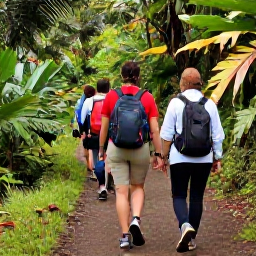 Caribbean Holidays, Montserrat Walking Holidays, Friendly local guide leading walkers along a tropical Montserrat trail, with hikers carrying water and wearing sensible footwear