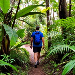 Caribbean Holidays, Montserrat Walking Holidays, Hikers walking beneath tropical forest canopy in Montserrat's Centre Hills, with bright foliage and a clear trail