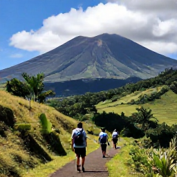 Caribbean Holidays, Montserrat Walking, Walkers following a tropical Montserrat trail towards views of the Soufri&egrave;re Hills volcano and surrounding valleys