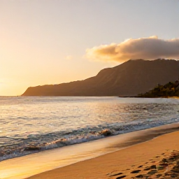 Caribbean Holidays, Montserrat Wellness, Quiet Montserrat coastline at sunset with a small empty beach, warm golden light, calm sea and volcanic landscape in the background