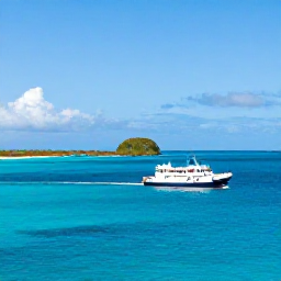 Caribbean Holidays, Multi-Country Holidays, A small inter-island ferry travelling across bright blue Caribbean water between tropical islands