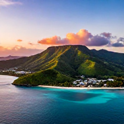 Caribbean Holidays, Multi-Country Holidays, Aerial view of Jamaica's turquoise coastline, green mountains and a colourful Caribbean sunset