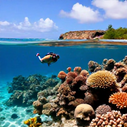 Caribbean Holidays, Nature Holidays, A snorkeller above a vibrant coral reef in Bonaire, with clear shallow water, tropical fish and a rugged coastline visible in the background