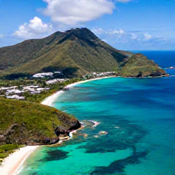 Caribbean Holidays, Nature Holidays, Aerial view of Saint Martin and Sint Maarten showing turquoise bays, green hills and rugged coastline under bright Caribbean sunlight