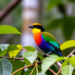 Caribbean Holidays, Nature Holidays, Colourful tropical bird perched among lush foliage in Saint Vincent, with a natural forest background