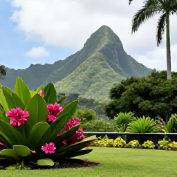 Caribbean Holidays, Nature Holidays, Quiet Caribbean garden with tropical flowers, hummingbirds and a view towards green Saint Vincent hills