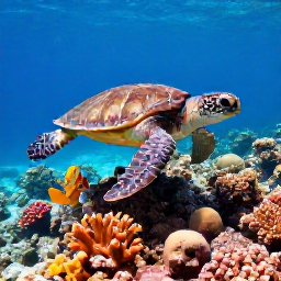 Caribbean Holidays, Nature Holidays, Sea turtle swimming over a colourful coral reef in the clear waters of Turks and Caicos