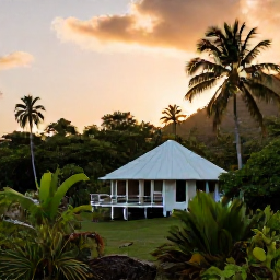 Caribbean Holidays, Nature Holidays, Small eco-friendly Caribbean accommodation surrounded by tropical greenery at sunset on Saint Vincent