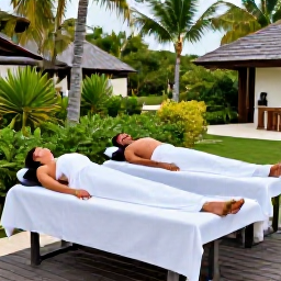 Caribbean Holidays, November Adults Only, Couple enjoying a quiet spa treatment and tropical garden surroundings at an adults-only resort in Turks and Caicos