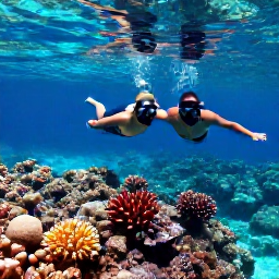 Caribbean Holidays, November Adults Only, Couple snorkelling over a colourful coral reef in clear water near Turks and Caicos