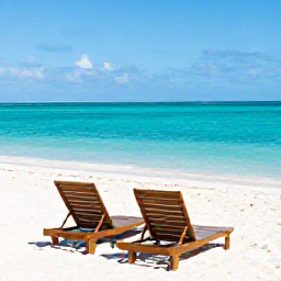 Caribbean Holidays, November Adults Only, White sandy beach and clear shallow turquoise water at Grace Bay, Turks and Caicos, with two sun loungers