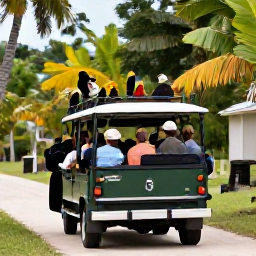 Caribbean Holidays, November Adventures, A guided Caribbean wildlife excursion with visitors watching birds and monkeys from a small open-sided vehicle among tropical vegetation