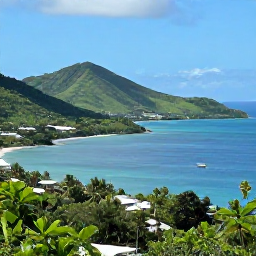 Caribbean Holidays, November Adventures, A panoramic coastal view of Saint Kitts and Nevis in November, with green volcanic hills, calm blue sea and a small boat offshore