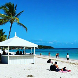 Caribbean Holidays, November Adventures, Relaxed beach scene in the British Virgin Islands with a small beach bar, palm trees, clear water and travellers enjoying an active holiday